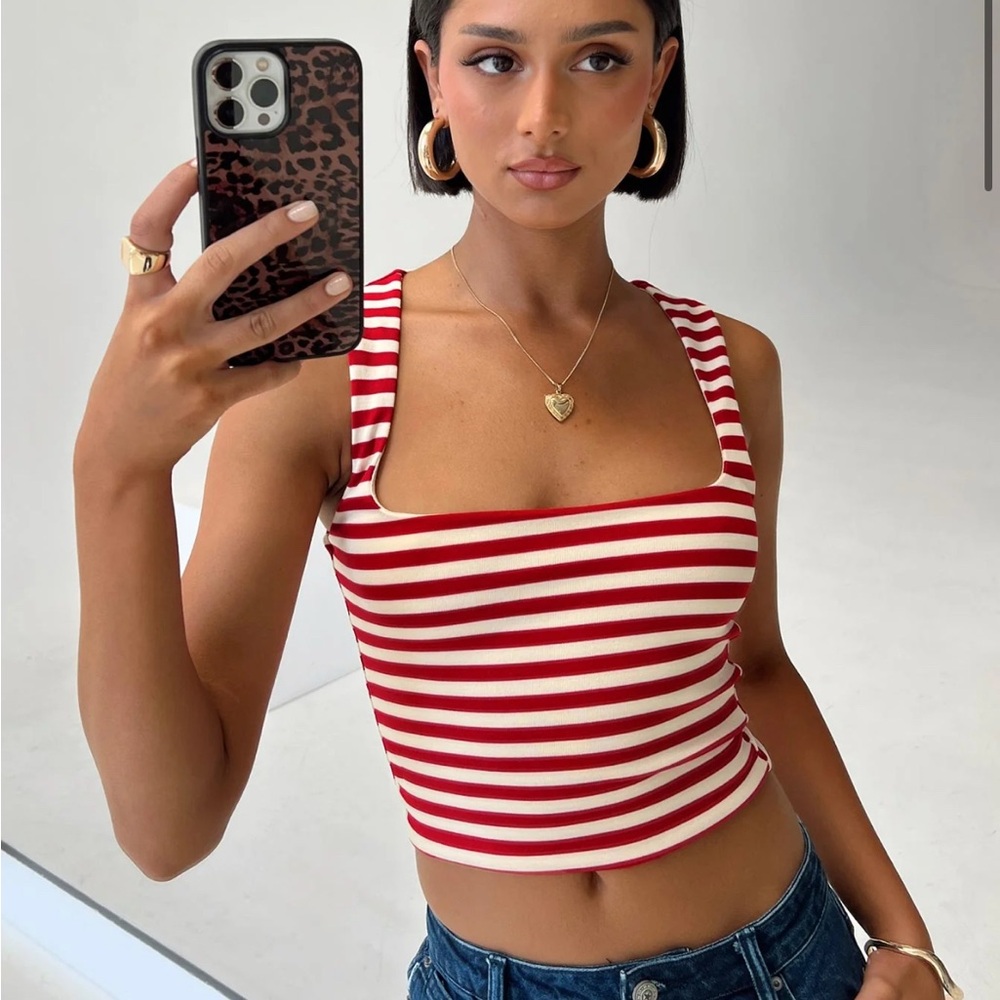 Princess Polly Red and White Striped Crop Top